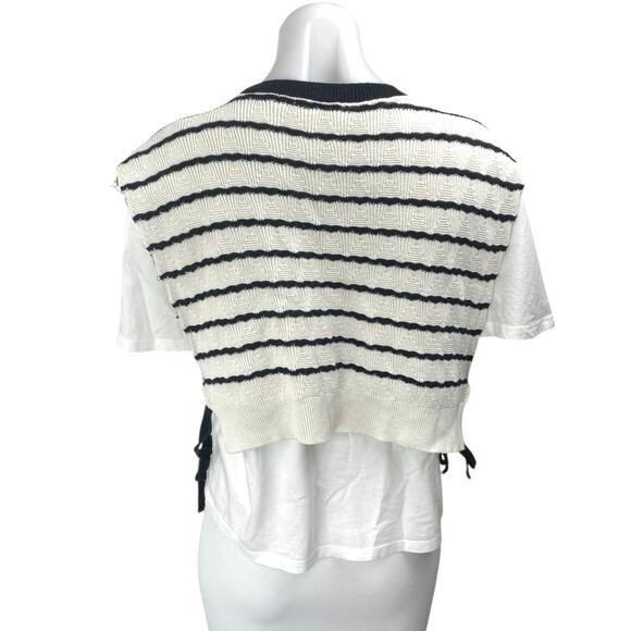 Zara Women's White Black Striped Overlay Short Sleeve Swaeter Vest Top Size M - Picture 2 of 4